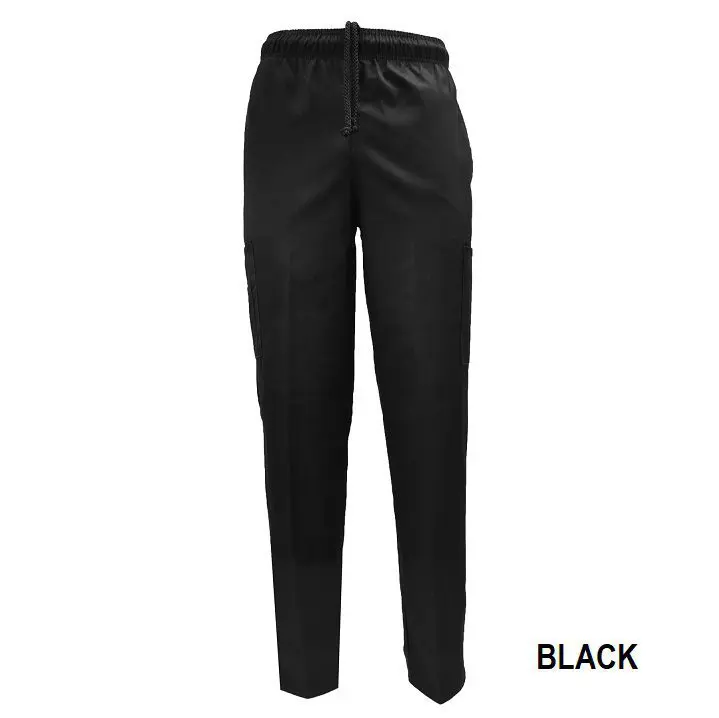 Wholesale black women's elastic waist cargo pants with drawstring closure