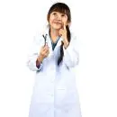 Wholesale women's white lab coat with stethoscope and blue collar detail