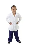 Wholesale children's white lab coat with navy pants and black sneakers