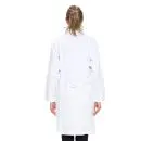 Wholesale women's white lab coat with long sleeves and belted waist, rear view