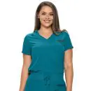 Wholesale women's teal v-neck scrub top with short sleeves and drawstring waist