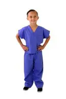 Wholesale children's blue scrub set with short-sleeved top and drawstring pants