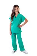 Wholesale children's turquoise v-neck scrub top and pants set with short sleeves