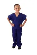 Wholesale kids' navy blue v-neck scrubs set with short sleeves and matching pants