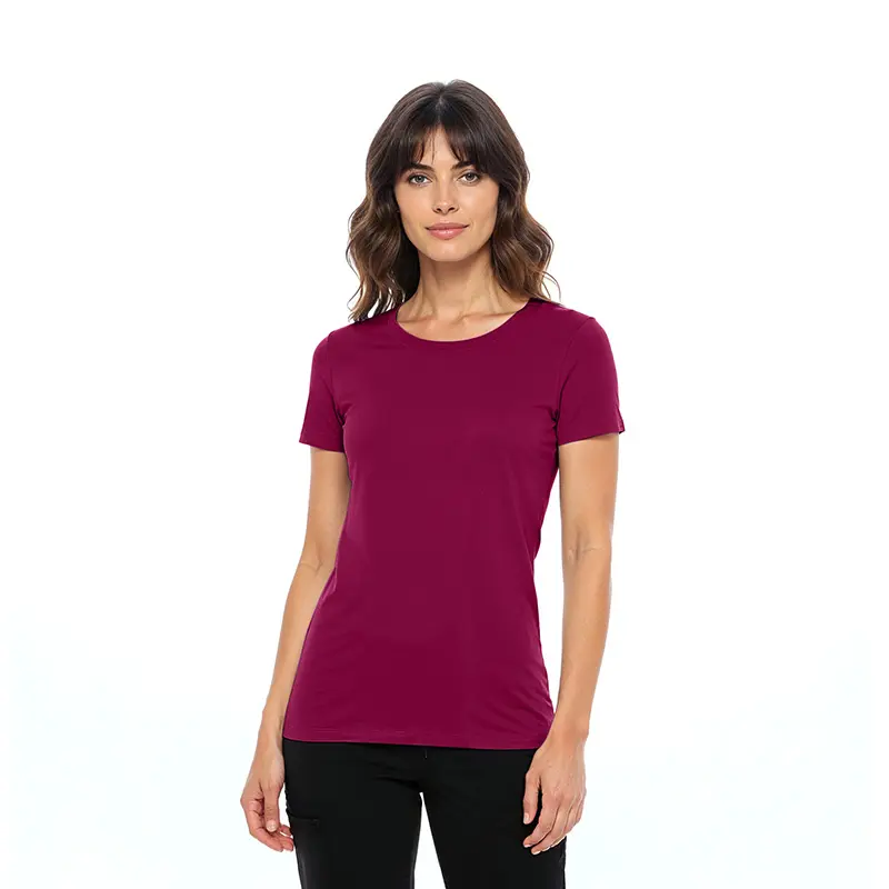 Wholesale women's burgundy short-sleeve crew neck t-shirt
