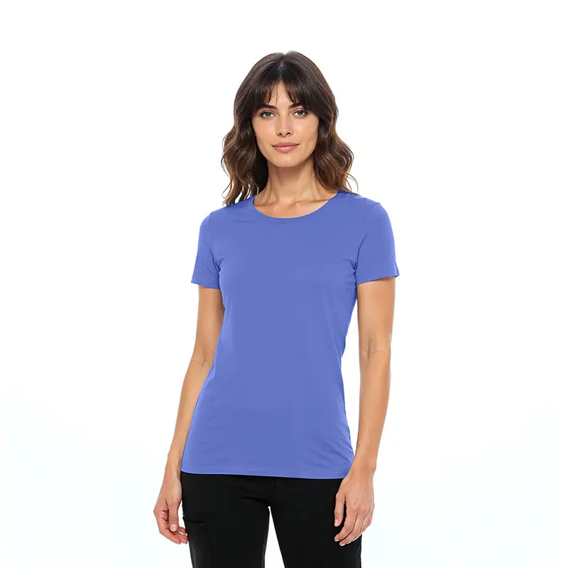 Wholesale women's short-sleeve blue crew neck t-shirt