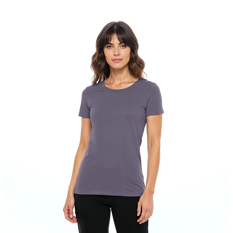 Wholesale women's short-sleeve crew neck t-shirt in charcoal gray