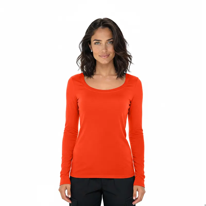 Wholesale women's long-sleeve red crewneck t-shirt