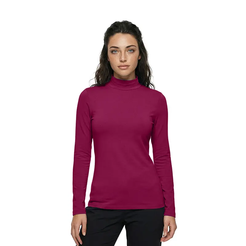 Wholesale women's burgundy turtleneck long sleeve top