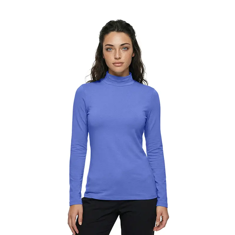 Wholesale women's blue turtleneck long sleeve shirt