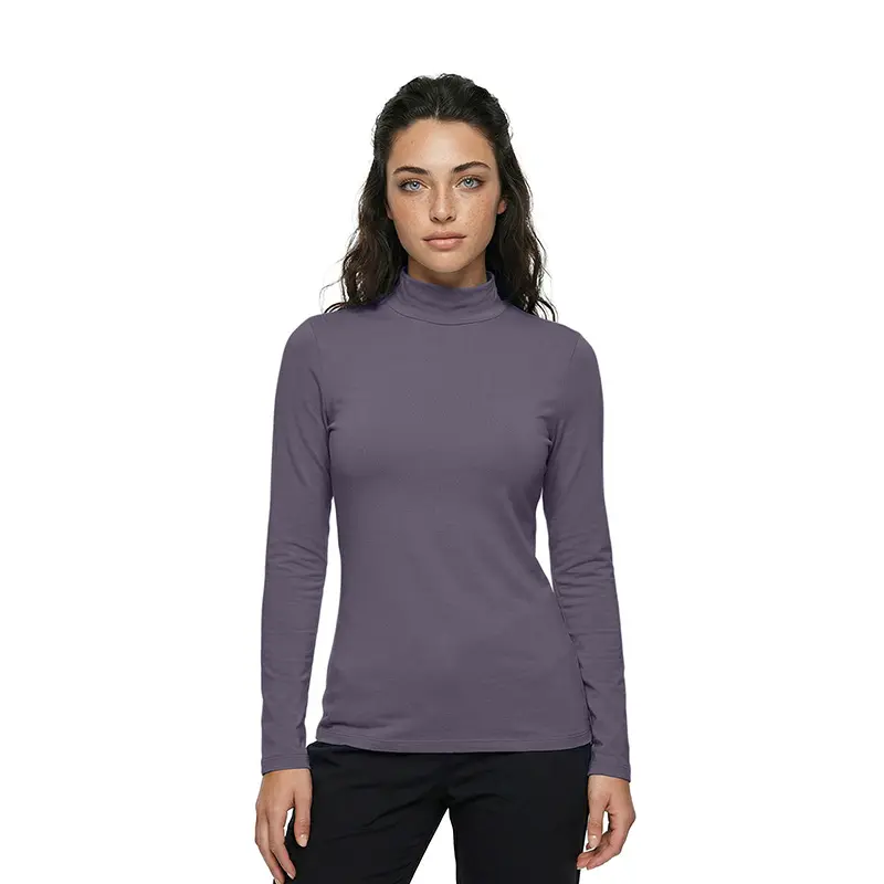 Wholesale women's purple turtleneck long sleeve fitted top