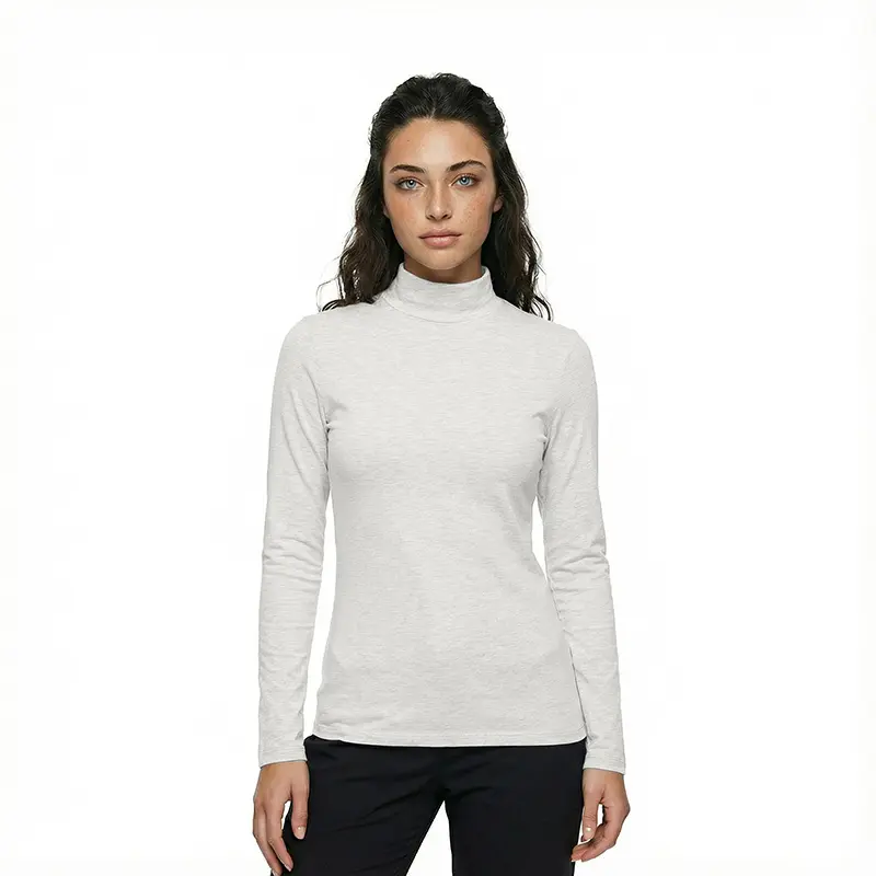 Wholesale women's light gray turtleneck long sleeve shirt