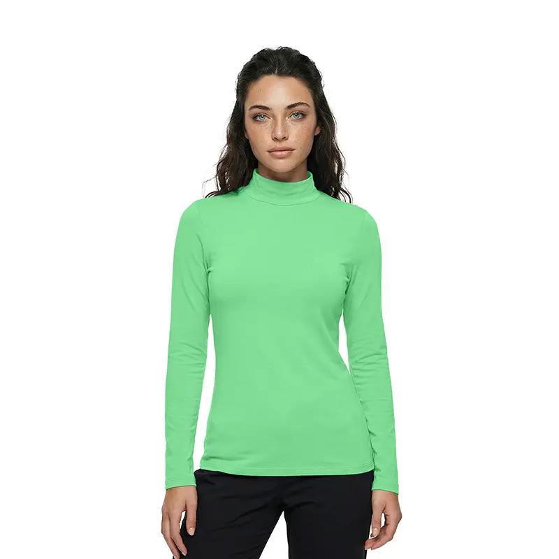 Wholesale women's green turtleneck long sleeve fitted top