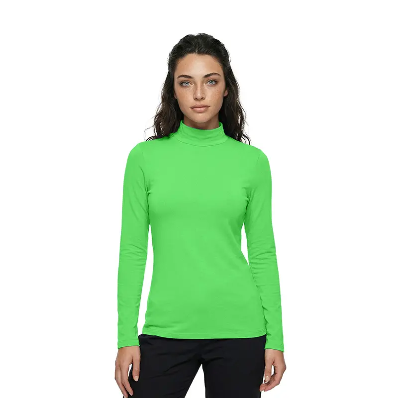 Wholesale women's bright green long-sleeve turtleneck fitted to the body