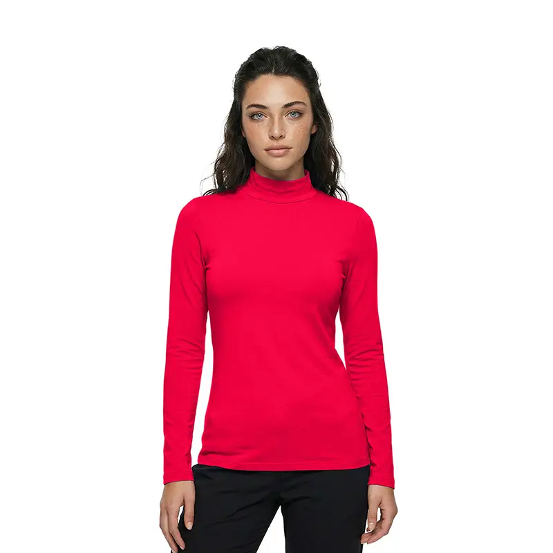 Wholesale women's red turtleneck long-sleeve fitted top