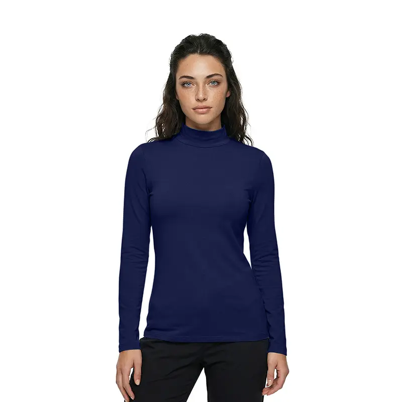 Wholesale women's navy blue turtleneck long sleeve top