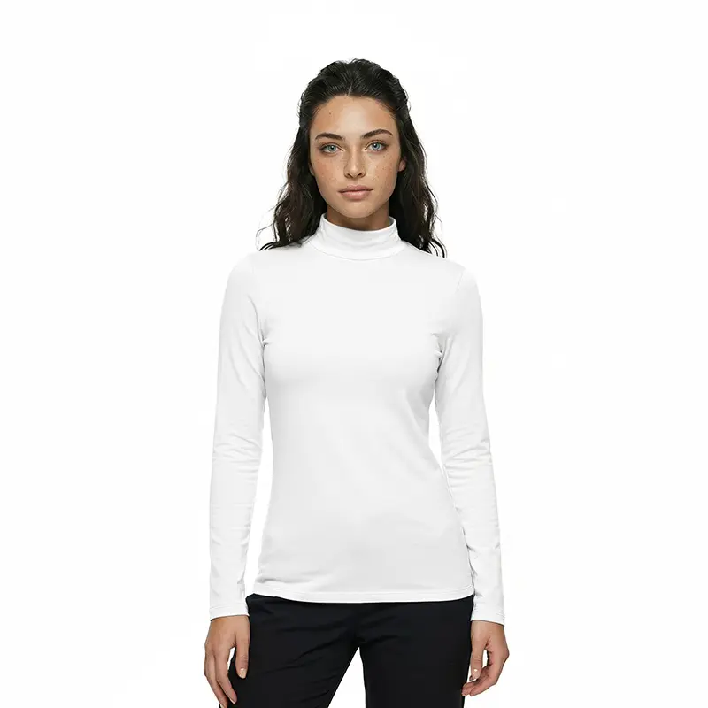 Wholesale women's white long-sleeve turtleneck shirt