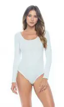 Wholesale women's long sleeve white bodysuit with scoop neckline