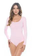 Wholesale women's pink long-sleeve scoop neck bodysuit