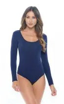 Wholesale women's navy long sleeve scoop neck bodysuit