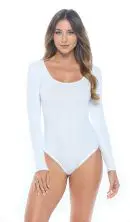 Wholesale women's white long-sleeve scoop neck bodysuit