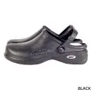 Wholesale black slip-on clog with textured upper and cushioned platform sole