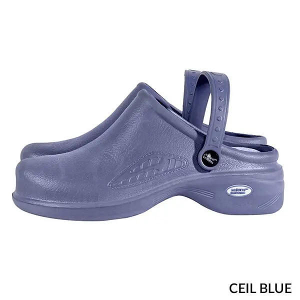 Wholesale ceil blue clog with adjustable heel strap and textured sole design