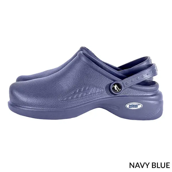 Wholesale navy blue clog with adjustable heel strap and textured upper