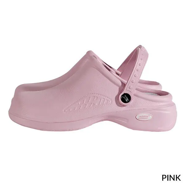 Wholesale pink clog with adjustable heel strap and textured sole detail