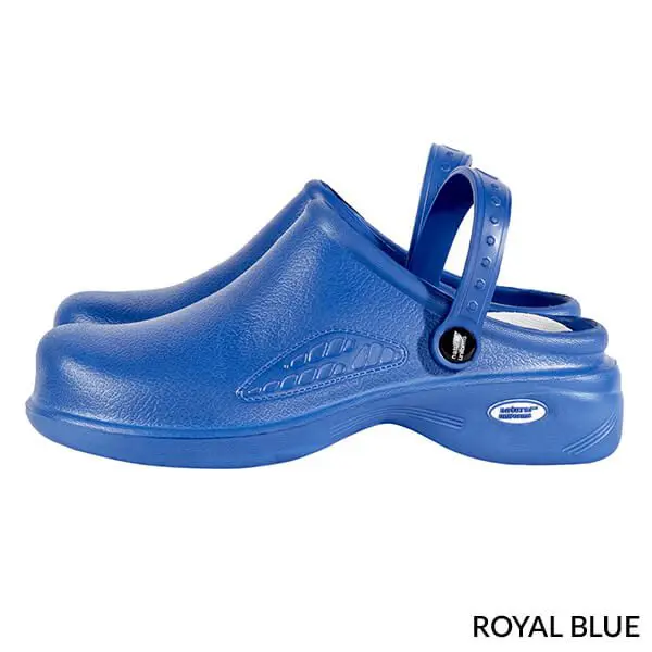 Wholesale royal blue clog with back strap and textured sole design