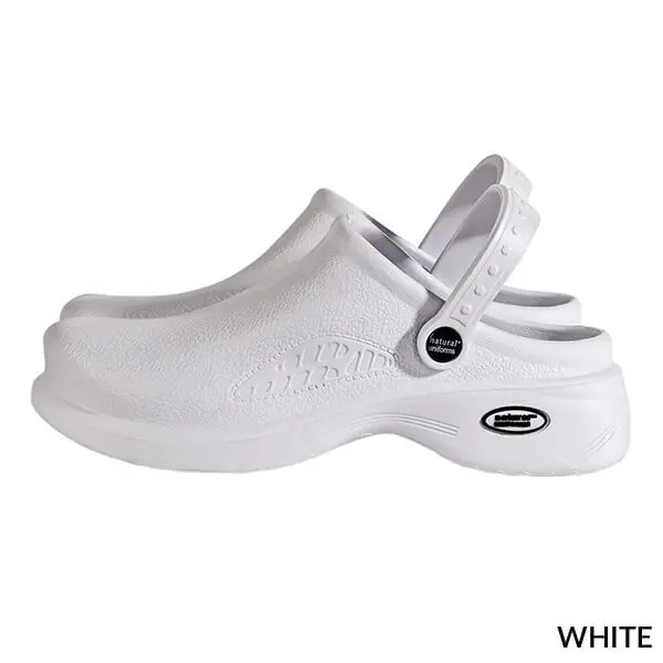 Wholesale white slip-on clog with adjustable heel strap and textured upper