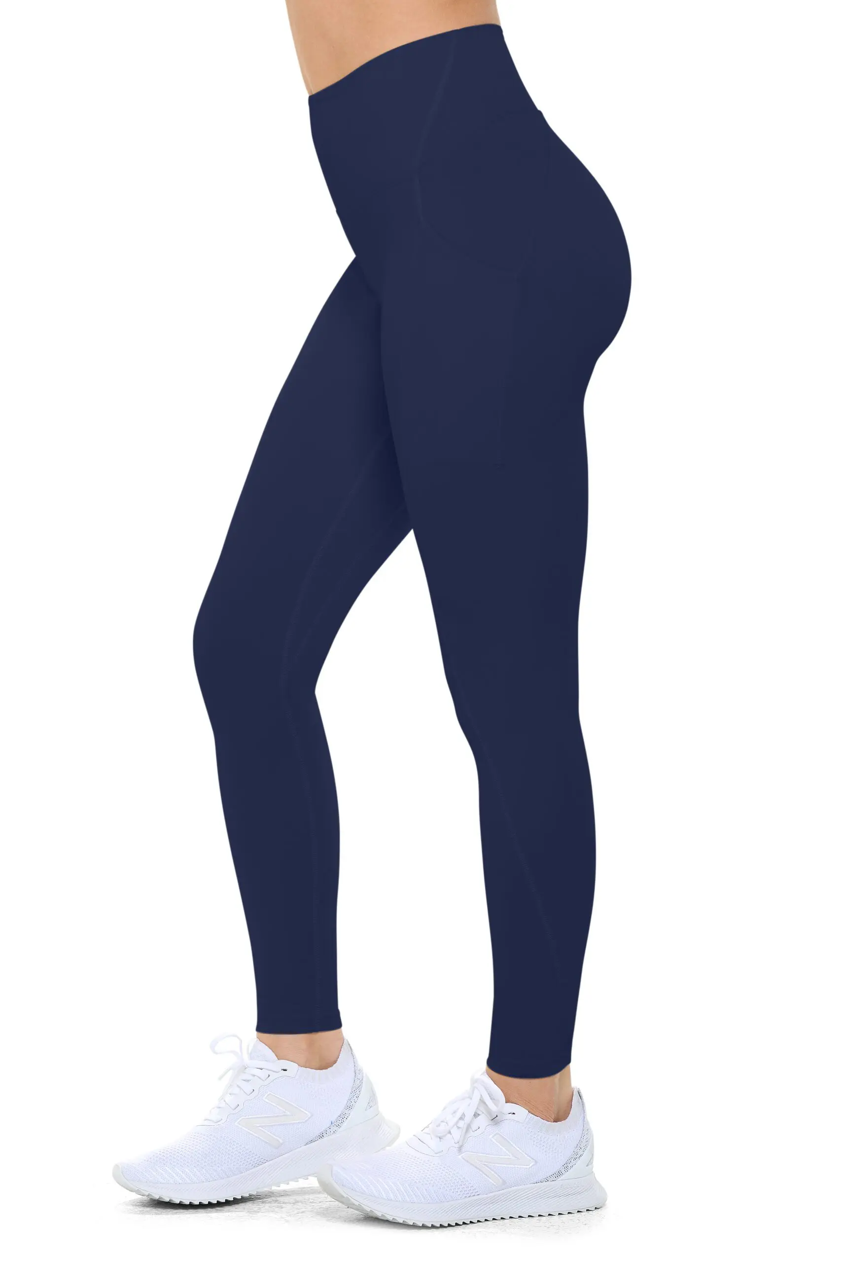 Wholesale women's navy blue high-waisted leggings with ankle length fit