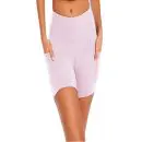 Wholesale women's pink high-waist bike shorts with side pockets and seamless design