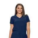 Wholesale women's navy blue v-neck scrub top with short sleeves and chest pocket
