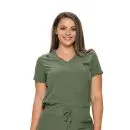 Wholesale women's sage green v-neck scrub top with short sleeves and chest pocket