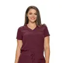 Wholesale women's maroon v-neck scrub top with short sleeves and chest pocket