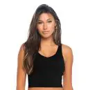Wholesale women's black v-neck sleeveless crop tank top with gold hoop earrings