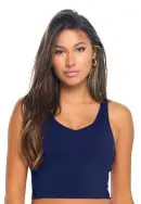 Wholesale women's navy blue sleeveless v-neck sports bra top