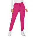 Wholesale women's hot pink cargo jogger pants with drawstring waist and white sneakers