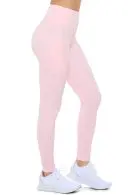 Wholesale pink high-waisted leggings with side pockets worn with white sneakers