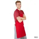 Wholesale men's red apron with checkered trim and adjustable neck strap