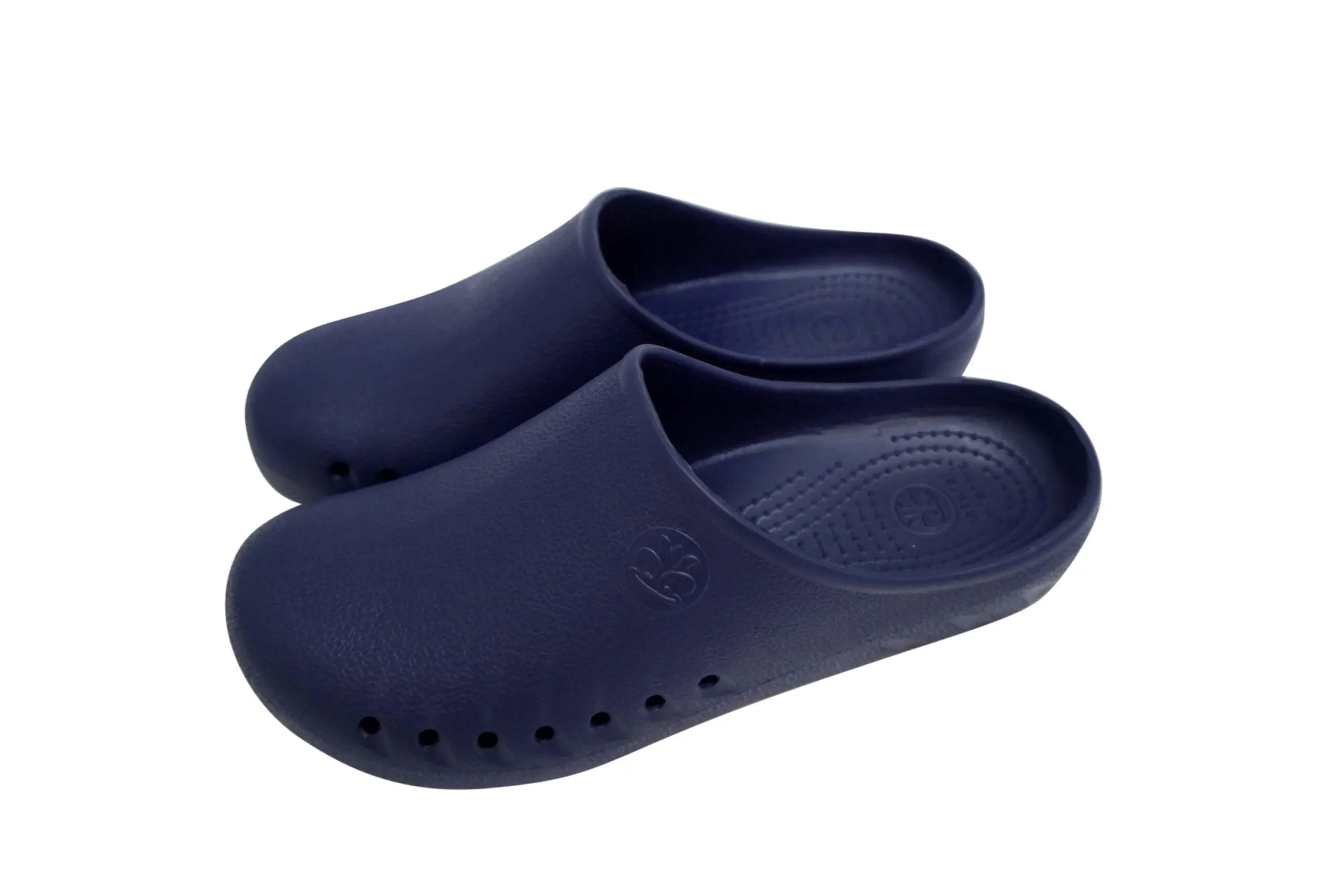 Wholesale navy blue clog shoes with ventilation holes and textured footbed