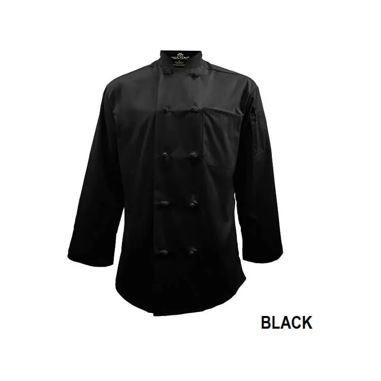 Wholesale black double-breasted chef coat with long sleeves and chest pocket