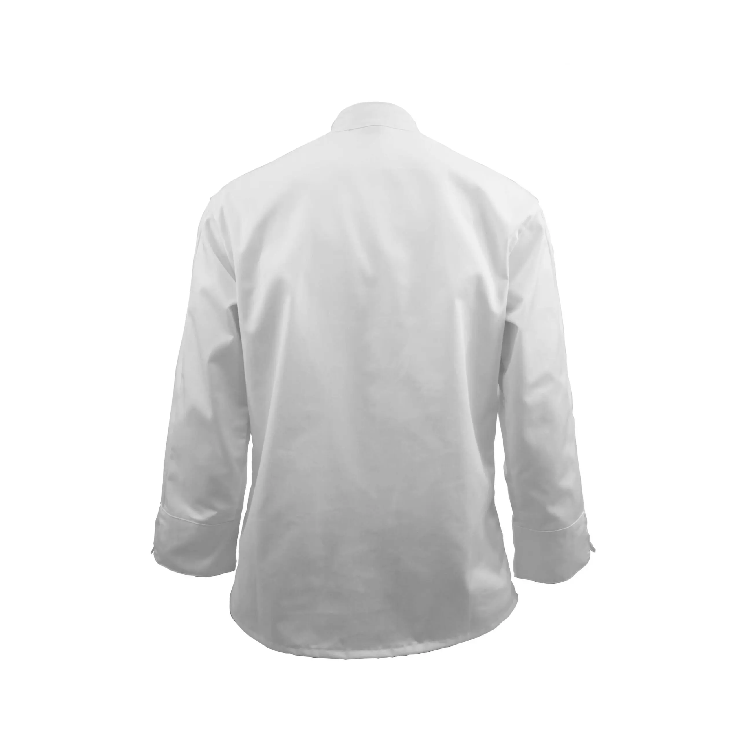 Wholesale women's white long-sleeve button-up shirt, back view