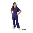 Wholesale women's purple v-neck scrub top and pants set with short sleeves