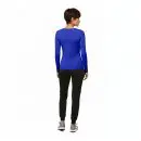 Wholesale women's blue long-sleeve top with black jogger pants and gray sneakers