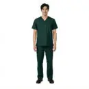 Wholesale men's dark green v-neck scrub top and cargo pants set