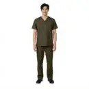 Wholesale men's olive green scrub set with v-neck top and cargo pants