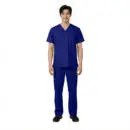 Wholesale men's navy blue v-neck scrub top and pants set with short sleeves