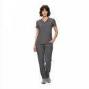 Wholesale women's charcoal grey v-neck scrub top and cargo pants set with pockets